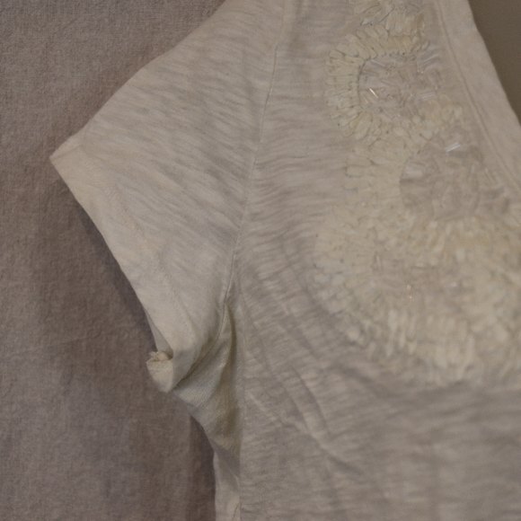 Talbots White Beaded Collar V Neck Cotton Embroidered TShirt Top L - Picture 5 of 12